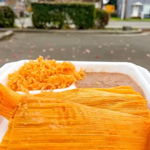 Tamales with rice and beans