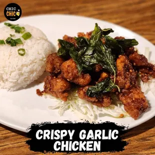 crispy garlic chicken and rice