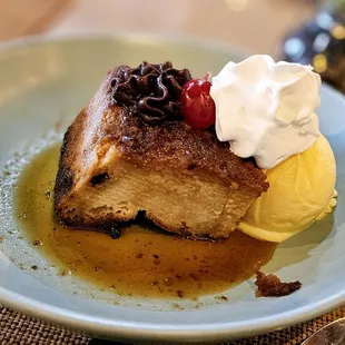 Bread Pudding with Vanilla Ice Cream
