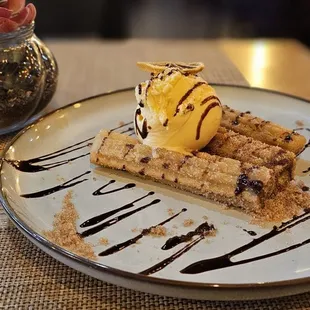 Cinnamon &amp; Caramel Churro Sticks with Vanilla Ice Cream