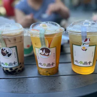 Boba Milk Tea (left), Fruit Tea (middle), and Honey Osmanthus Oolong