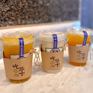 Passion Fruit Tea, Dong Ding Oolong Latte, Green Tea with Mango