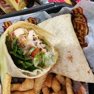 The Jetty: mozzarella, basil mayo, romaine, tomatoes, sauteed red peppers, grilled chicken, bacon
