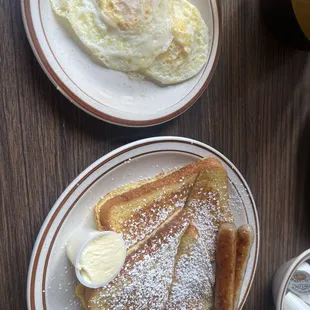 French toast, 2 egg, 2 sausage breakfast