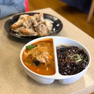 Jjam-jja-myeon &amp; Honey and Cheese Fried Chicken