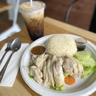 Hainan Steamed Chicken and Thai Iced coffee