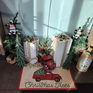 Red truck and Christmas decor