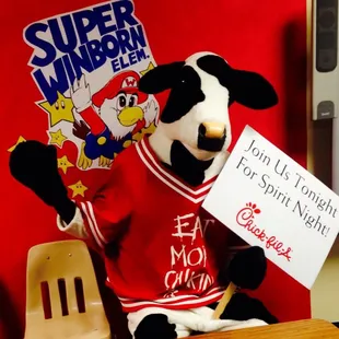 Mr. Cow is getting excited to have Spirit Night for a local elementary school!
