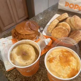 Mac n Cheese - Potatoes and Gravy - Biscuits - Sandwich.