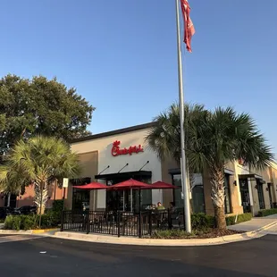 Restaurant front from parking lot