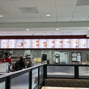 ows the interior of a fast food restaurant