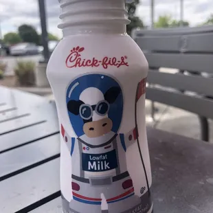 The milk bottle had a cow on it. -- very cute.
