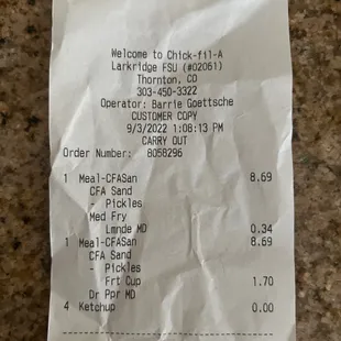 ows a receipt for a chicken