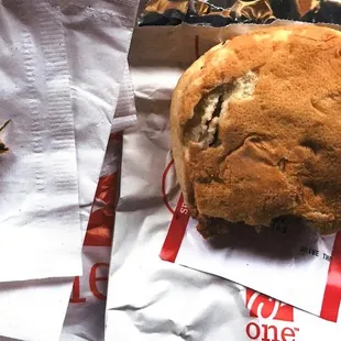 ows a piece of bread on a wrapper