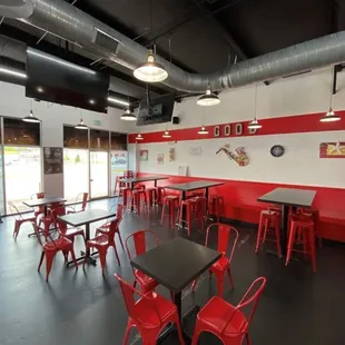 tables and chairs in a restaurant