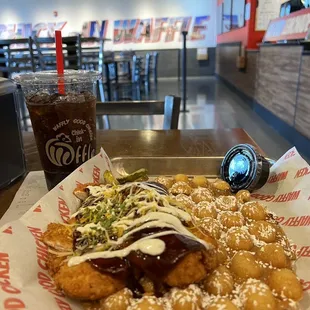 KC BBQ chicken on a bubble waffle