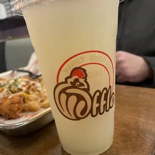 Frozen lemonade and tea were the only drinks available.