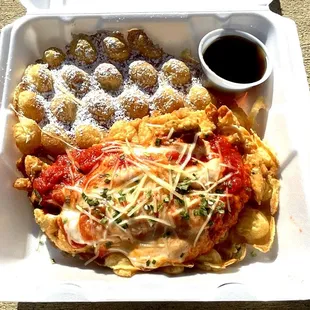 Chick-In Parm on Bubble Waffle (Includes Maple Syrup)