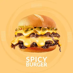 spicy burger with cheese and pickles