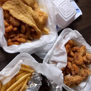 hree baskets of food on a table