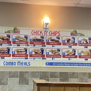  menu on the wall