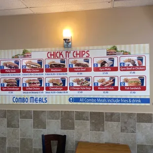 One side of the menu options