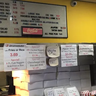 menus and prices on the wall