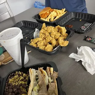 Original gyro with rice and beans. 1lb gizzards. Chicken sandwich.