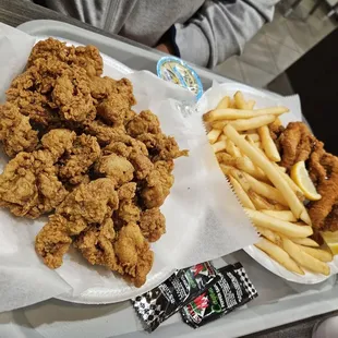 Gizzards and catfish with fries
