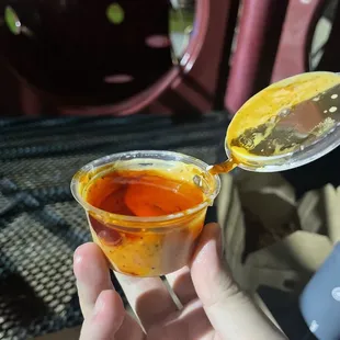 Spicy Sauce, but they separated the oil by putting it on top so I could bail if it was too spicy