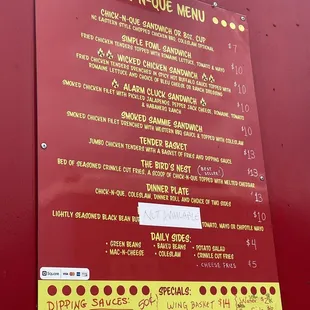 ows a menu on a red wall