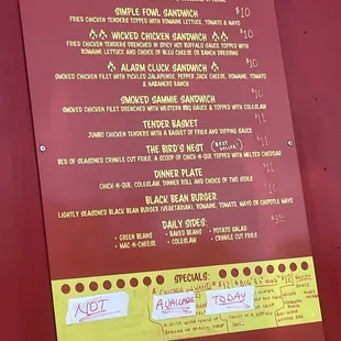 ows a menu on a red truck