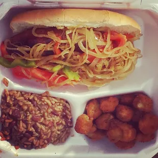 Italian Sausage with red beans and rice and fried okra