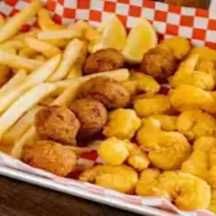  tray of fried cauliflower and fries