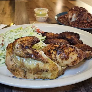 Half chicken, salad, plantains