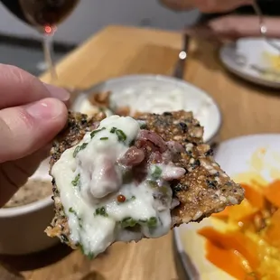 Steak tartare on delicious seed chips