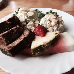 Chicken salad, nut bread &amp; fruit