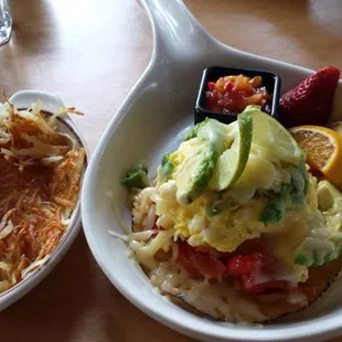 Some kind of egg tostada with avacados &amp; veggies. Wifey loved it!