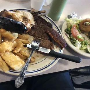 Mini asado. Steak med-rare, chorizo, morcilla, pollo a la brass, yuca.. and other stuff I'm missing