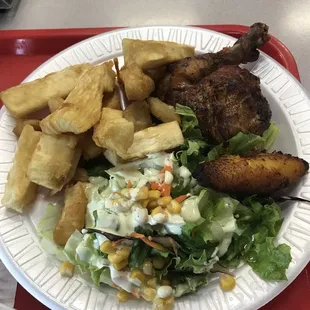 1/4 chicken with yucca fries as a side. Other stuff was extra for free.