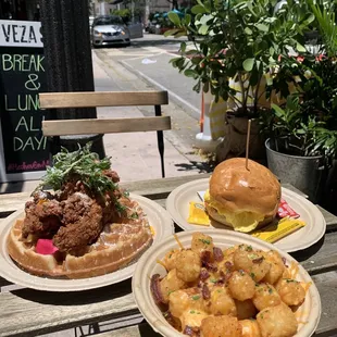 Chicken &amp; Waffles The Matador Side Loaded Tots