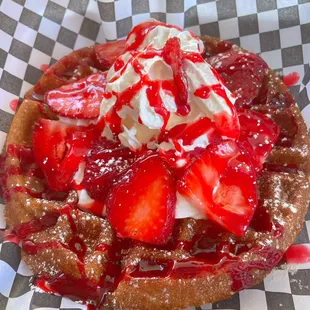 Strawberry shortcake topped waffle