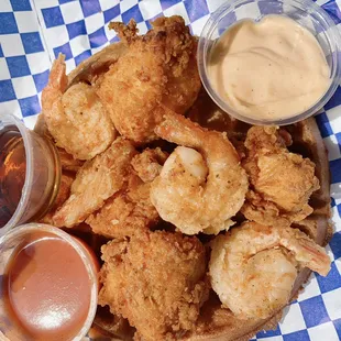 Chicken, shrimp and waffles