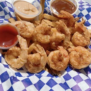 Fried shrimp and fries