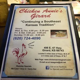 a menu for a chicken restaurant