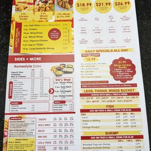 the menu of the restaurant