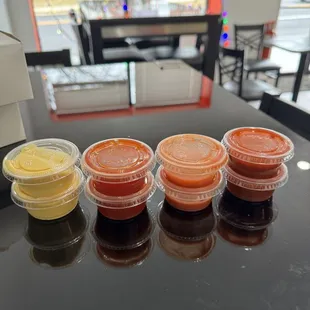 Honey mustard, mumbo, hot, bbq