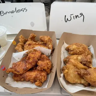 Small Wings (soy garlic) and tenders (50/50 spicy and honey garlic)