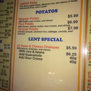 a menu for the restaurant