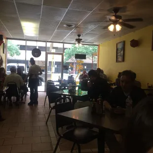 More then enough space for your groups or crowds. 60 people can sit comfortably and "in and out" orders can still be taken easy.